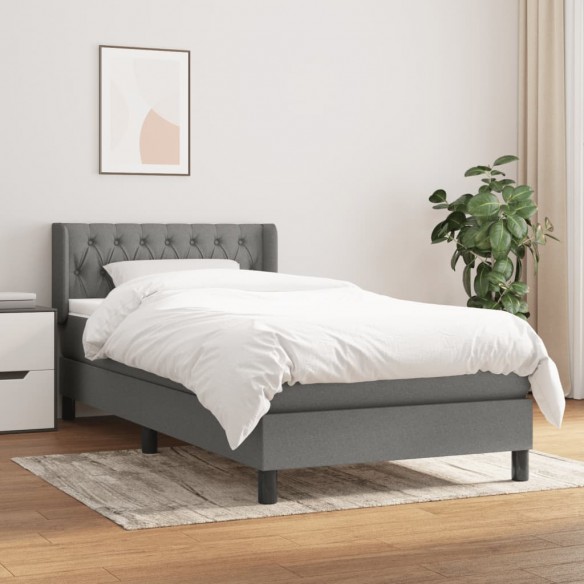 Cadre de lit et matelas Gris foncé 90x190 cm Tissu