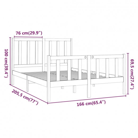 Cadre de lit Blanc Bois de pin massif 160x200 cm