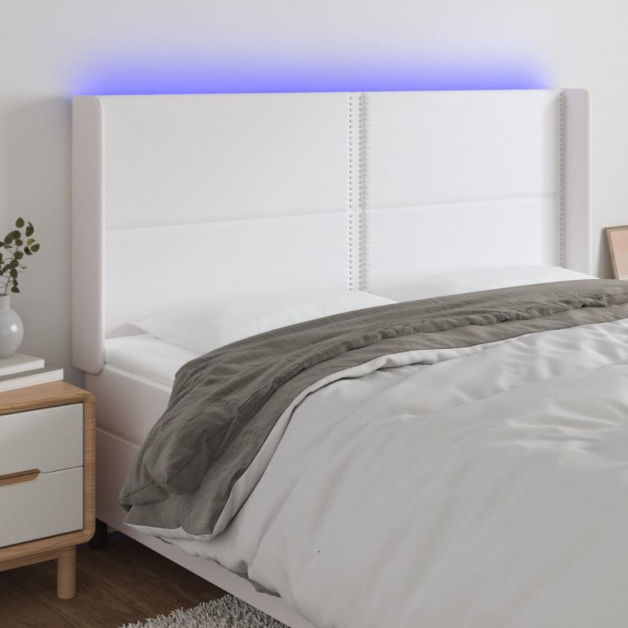 Tête de lit à LED Blanc 203x16x118/128 cm Similicuir