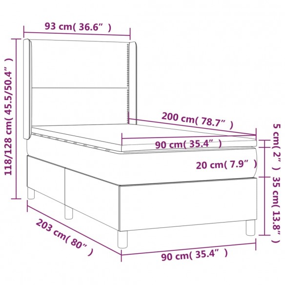 Cadre de lit avec matelas Noir 90x200 cm Similicuir