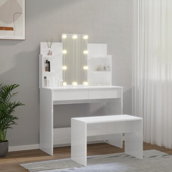 Ensemble de coiffeuse avec LED Blanc brillant Bois d'ingénierie