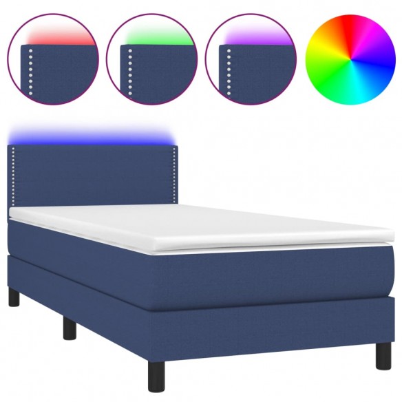 Sommier à lattes de lit avec matelas LED Bleu 90x200 cm Tissu