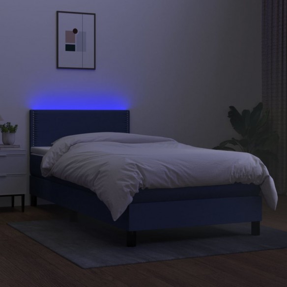 Sommier à lattes de lit avec matelas LED Bleu 90x200 cm Tissu