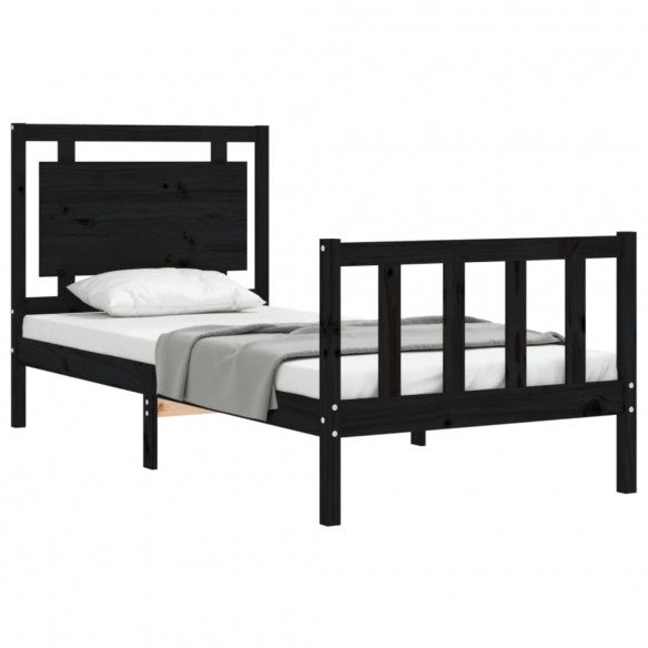 Cadre de lit avec tête de lit noir 90x190 cm bois massif