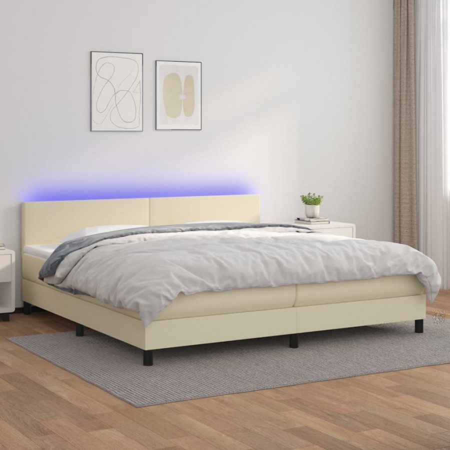 Sommier à lattes de lit avec matelas et LED Crème 200x200 cm