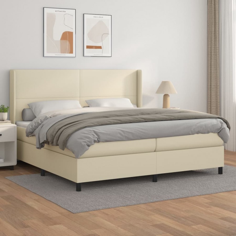 Cadre de lit avec matelas Crème 200x200cm Similicuir