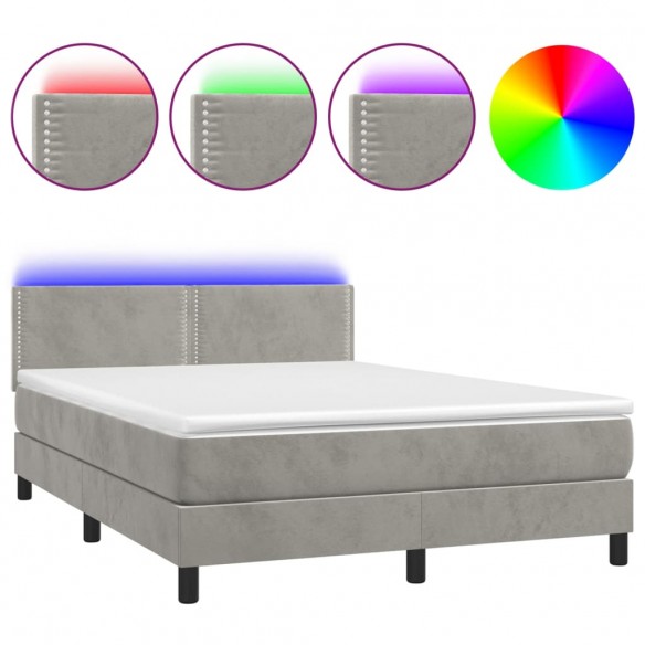 Sommier à lattes de lit avec matelas LED Gris clair 140x200 cm