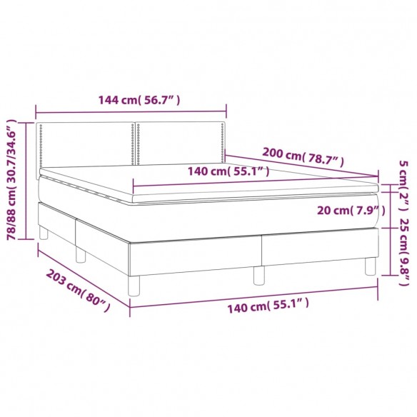 Sommier à lattes de lit avec matelas LED Gris clair 140x200 cm