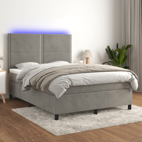 Cadre de lit matelas et LED Gris clair 140x200 cm