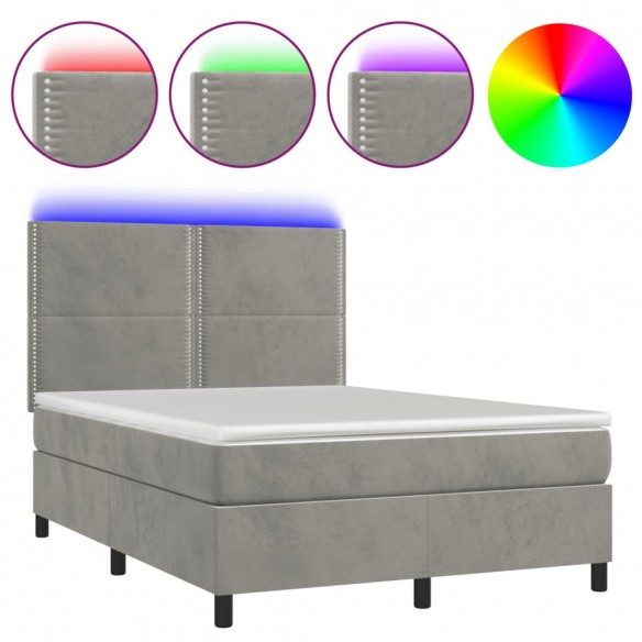 Cadre de lit matelas et LED Gris clair 140x200 cm