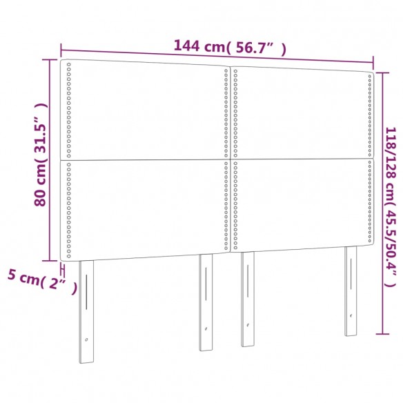 Tête de lit à LED Gris clair 144x5x118/128 cm Velours