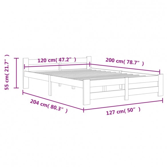 Cadre de lit Marron miel Bois de pin massif 120x200 cm