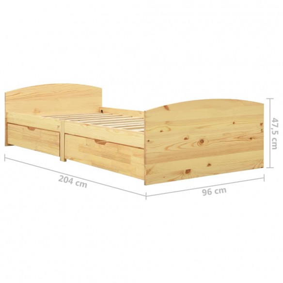 Cadre de lit avec 2 tiroirs bois de pin massif 90x200 cm