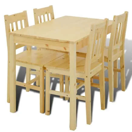 Table de salle à manger en bois avec 4 chaises Naturel 2