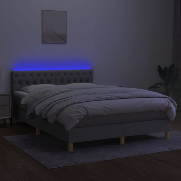 Sommier à lattes de lit et matelas et LED Gris clair 140x190 cm