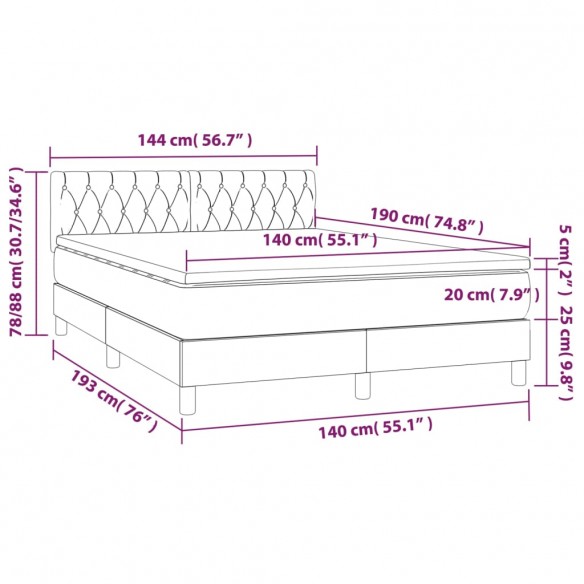 Sommier à lattes de lit et matelas et LED Gris clair 140x190 cm