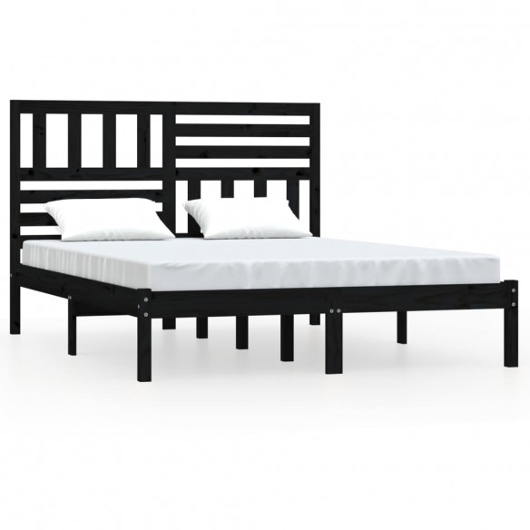 Cadre de lit noir 120x190 cm petit double bois massif de pin