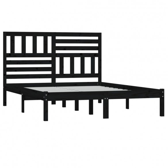 Cadre de lit noir 120x190 cm petit double bois massif de pin