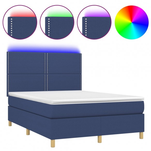 Cadre de lit et matelas et LED Bleu 140x190 cm Tissu