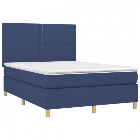 Cadre de lit et matelas et LED Bleu 140x190 cm Tissu