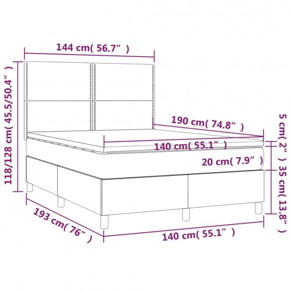 Cadre de lit et matelas et LED Bleu 140x190 cm Tissu