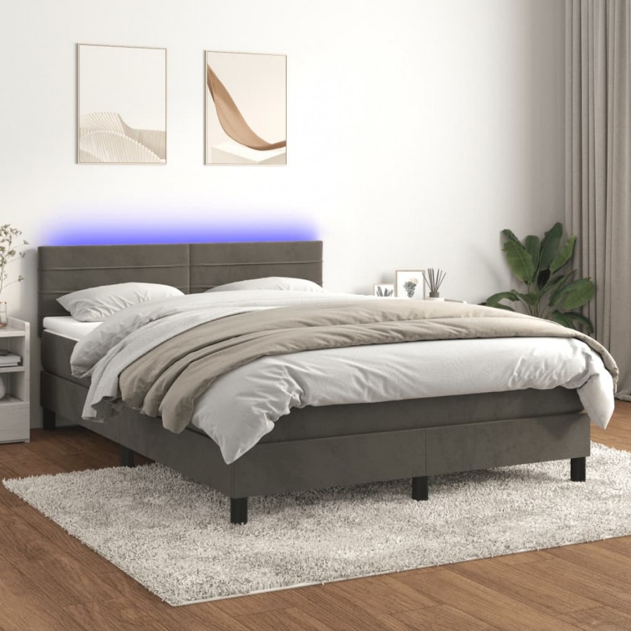Sommier à lattes de lit avec matelas LED Gris foncé 140x190 cm