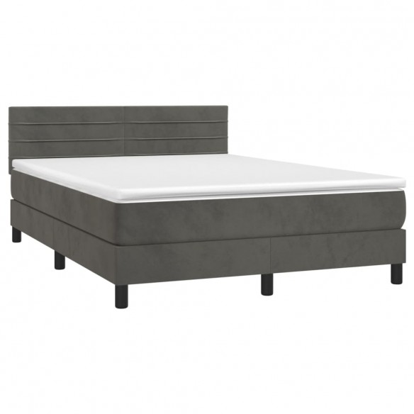 Cadre de lit avec matelas LED Gris foncé 140x190 cm