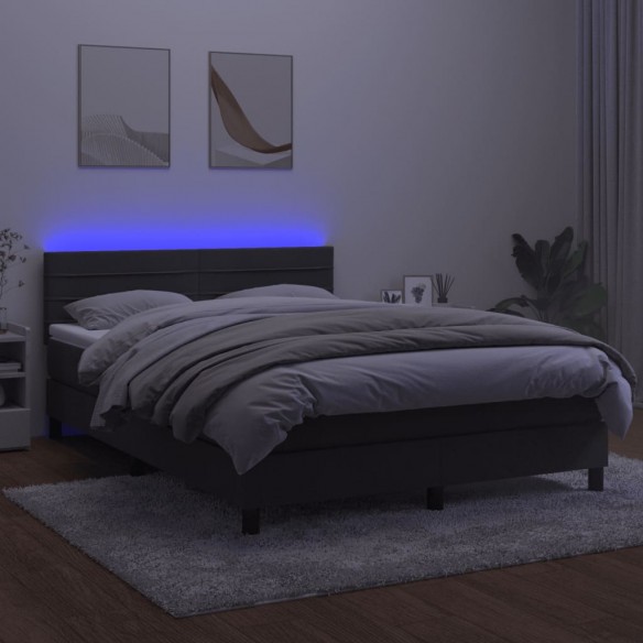 Sommier à lattes de lit avec matelas LED Gris foncé 140x190 cm