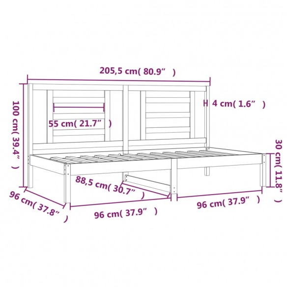 Lit de jour Blanc 90x200 cm Bois de pin massif