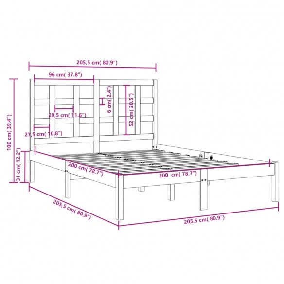 Cadre de lit Blanc Bois massif 200x200 cm