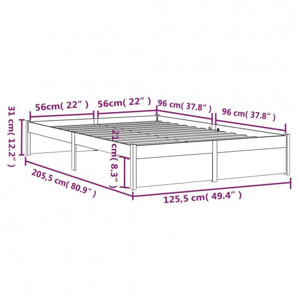 Cadre de lit Marron miel Bois massif 120x200 cm