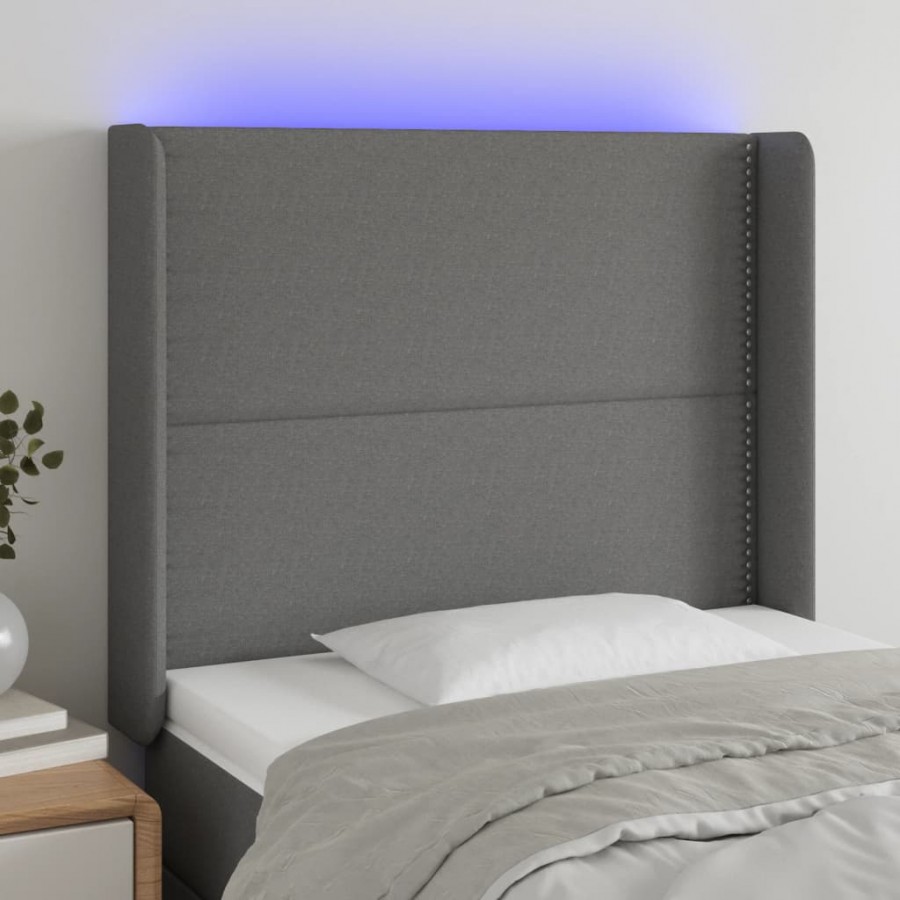Tête de lit à LED Gris foncé 93x16x118/128 cm Tissu