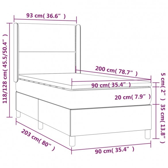 Sommier à lattes de lit matelas LED Gris foncé 90x200cm Tissu