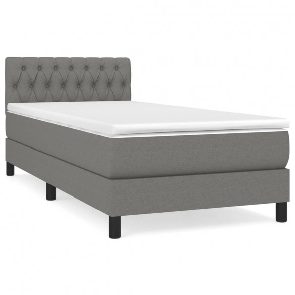 Cadre de lit avec matelas Gris foncé 90x200 cm Tissu