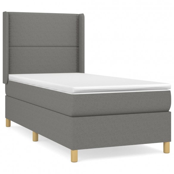 Cadre de lit avec matelas Gris foncé 90x200 cm Tissu