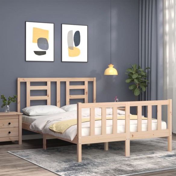 Cadre de lit avec tête de lit petit double bois massif