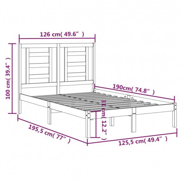 Cadre de lit bois massif 120x190 cm petit double