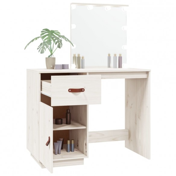 Coiffeuse avec LED Blanc 95x50x133,5 cm Bois de pin massif