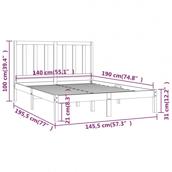 Cadre de lit Bois de pin massif 140x190 cm