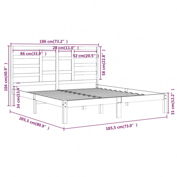 Cadre de lit Blanc Bois massif 180x200 cm Super King