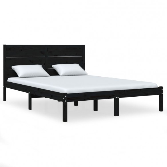 Cadre de lit Noir Bois massif 120x190 cm Petit Double