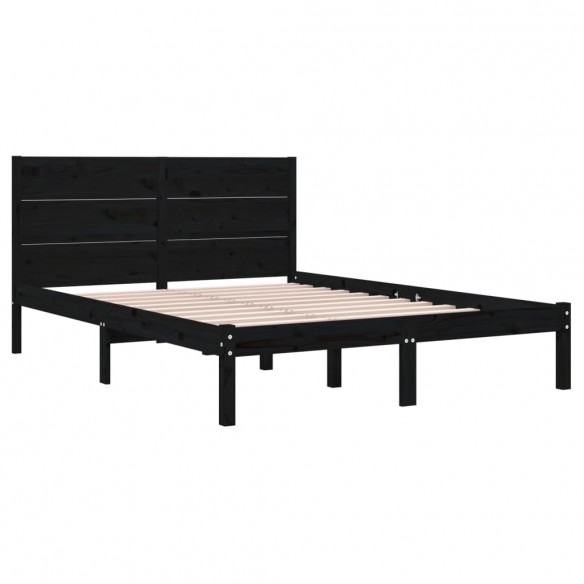 Cadre de lit Noir Bois massif 120x190 cm Petit Double