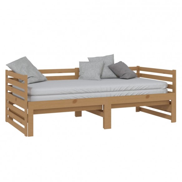 Lit coulissant Marron miel Bois de pin massif 2x(90x200) cm