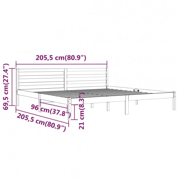 Cadre de lit Bois massif de pin 200x200 cm Blanc