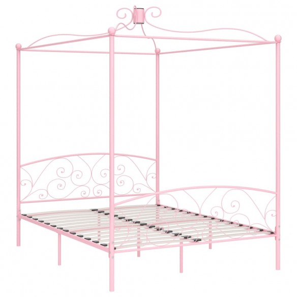 Cadre de lit à baldaquin rose métal 180x200 cm