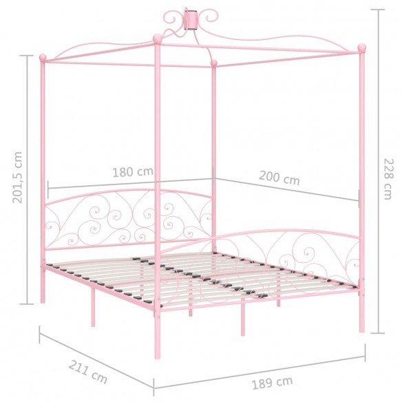 Cadre de lit à baldaquin rose métal 180x200 cm