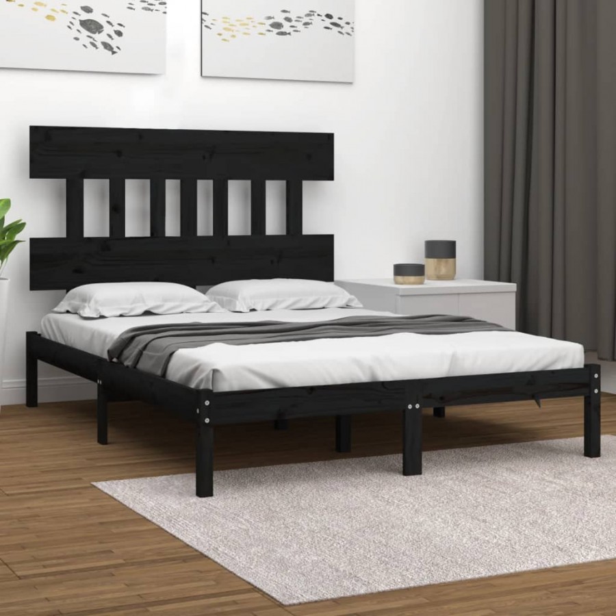 Cadre de lit Noir Bois massif 150x200 cm Très grand