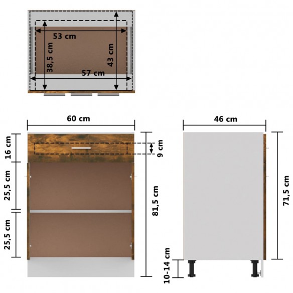 Armoire de plancher à tiroir Chêne fumé 60x46x81,5 cm