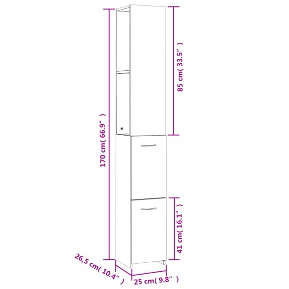 Armoire de bain gris béton 25x26,5x170 cm bois d'ingénierie