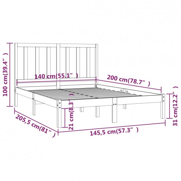 Cadre de lit Marron miel Bois de pin massif 140x200 cm